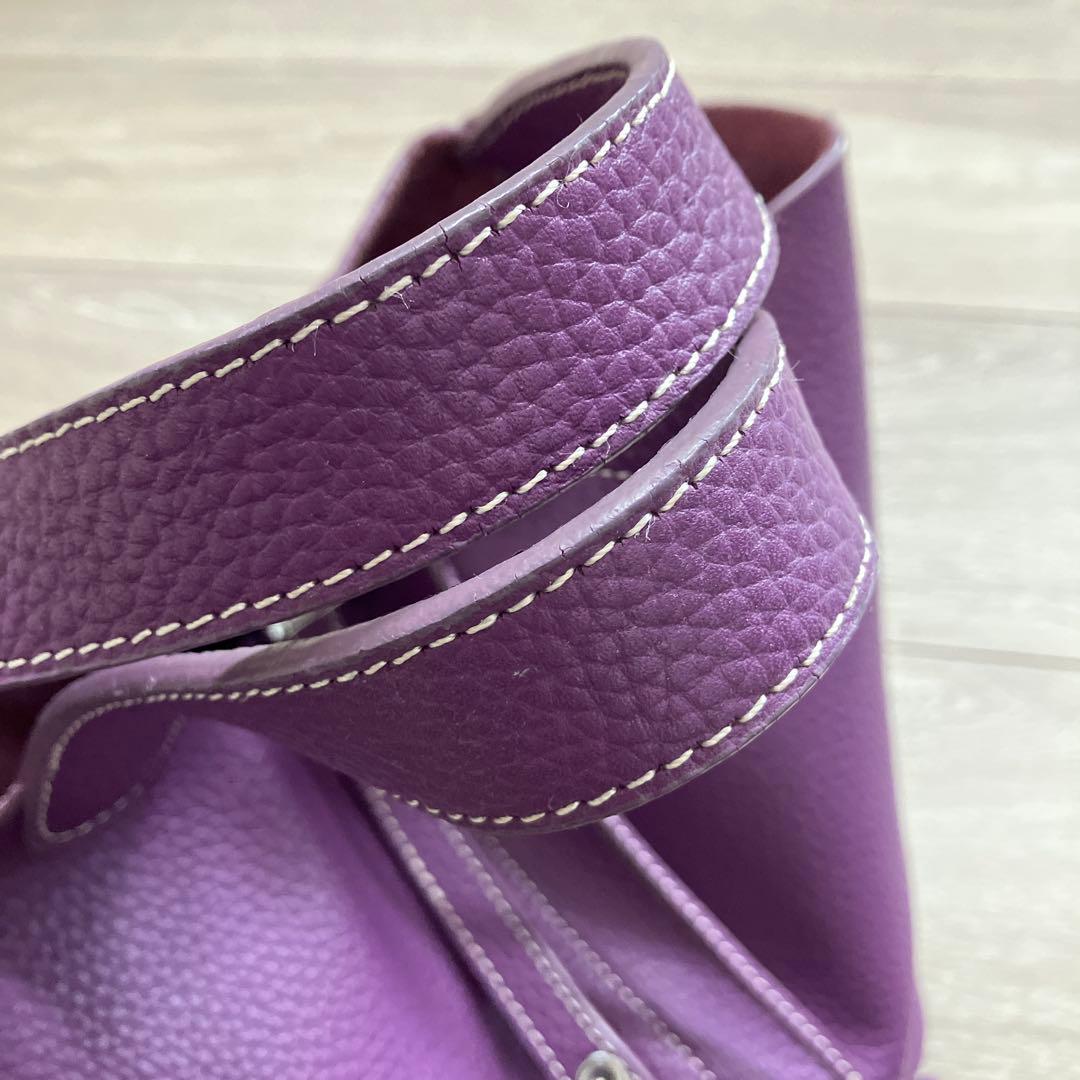 本革 キューブ型 ハンドバッグ バケツバッグ レザー パープル