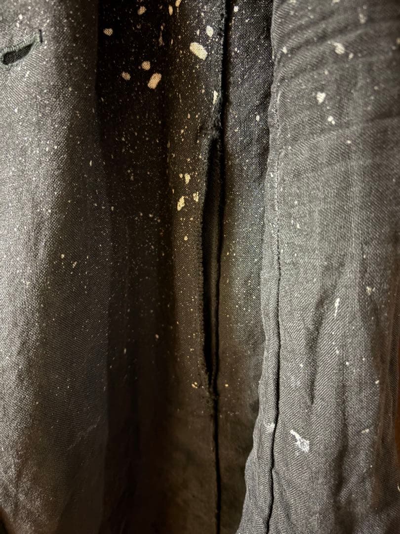 ファガッセン、リネン 黒 チェスター風コート ペイントスプラッシュ‼️