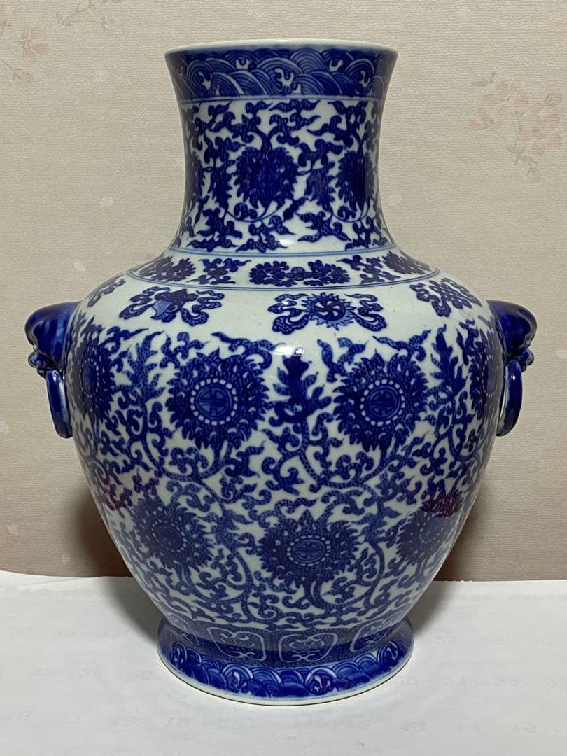 ♦中国古陶磁 鑑定済 大清乾隆年製銘 100年〜130年前 青花尊形瓶 古美術品