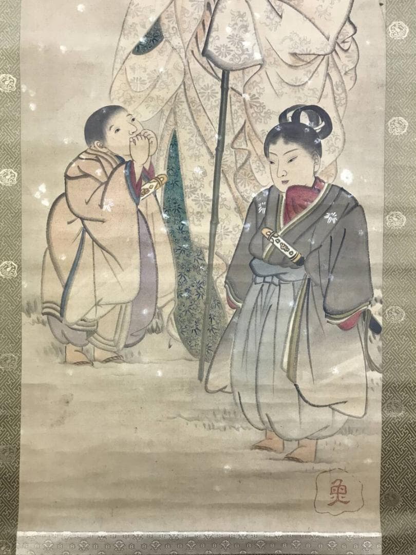 模写/長沢蘆雪/長沢芦雪/常盤御前雪之図/人物図/掛軸☆宝船☆AH-643