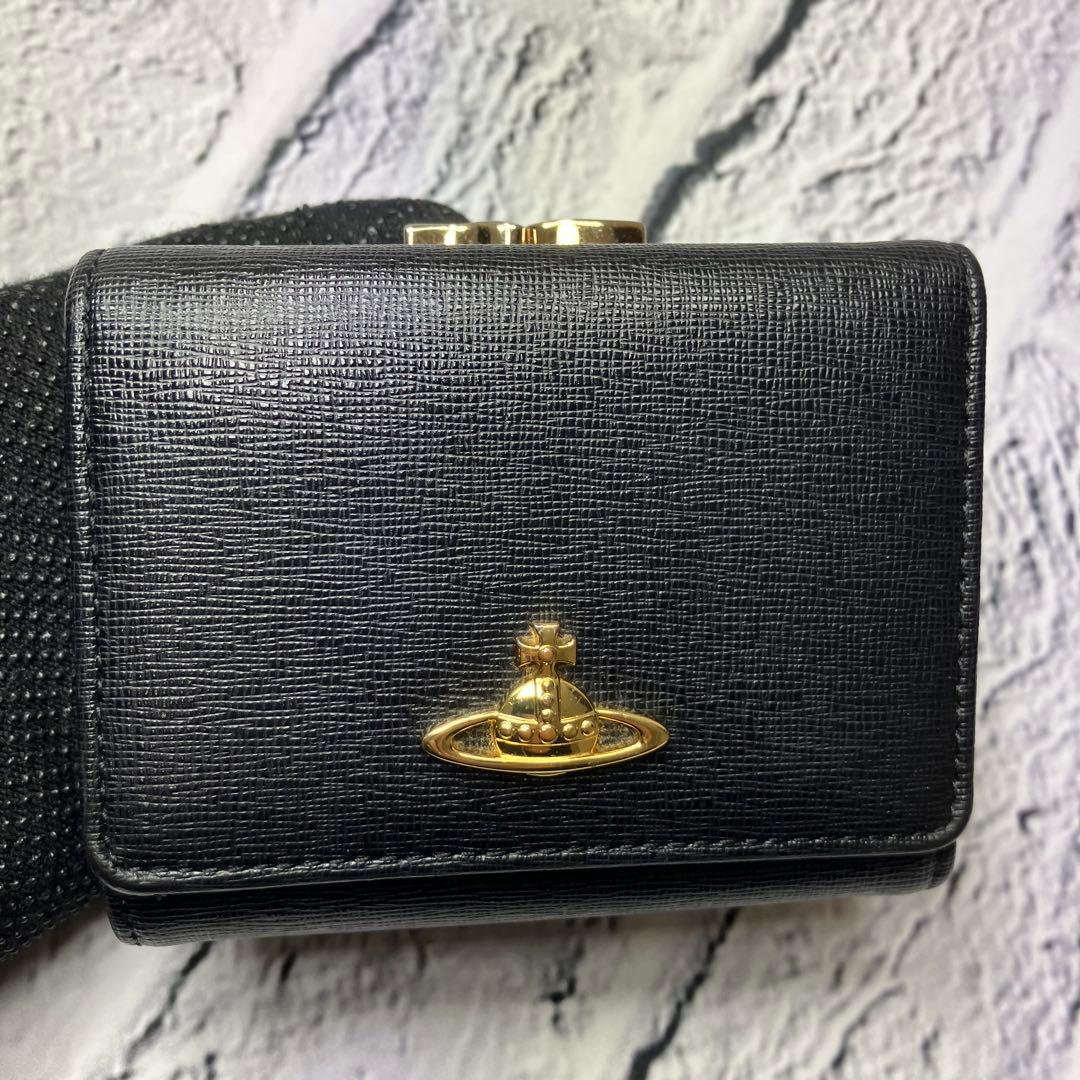 ヴィヴィアンウエストウッド✨がま口 オーブ ゴールド金具 三つ折り財布 本革 黒