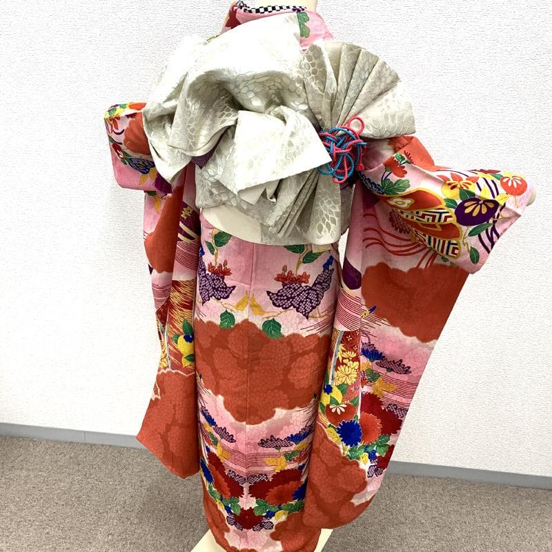 506aj51着物のみ■アンティーク振袖 金駒刺繍 刺繍 橘 ジュニアにも■良好