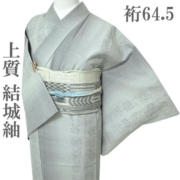 結城紬 着物 袷 80亀甲 菊 花 縦ぼかし 裄64.5 Ｍ 中古 sn1867