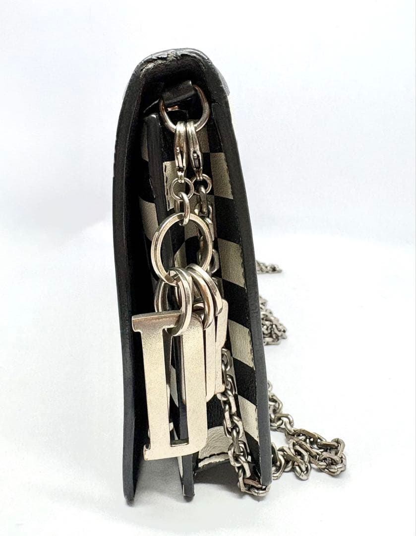 Christian Dior クリスチャンディオール 黒白チェーンウォレット