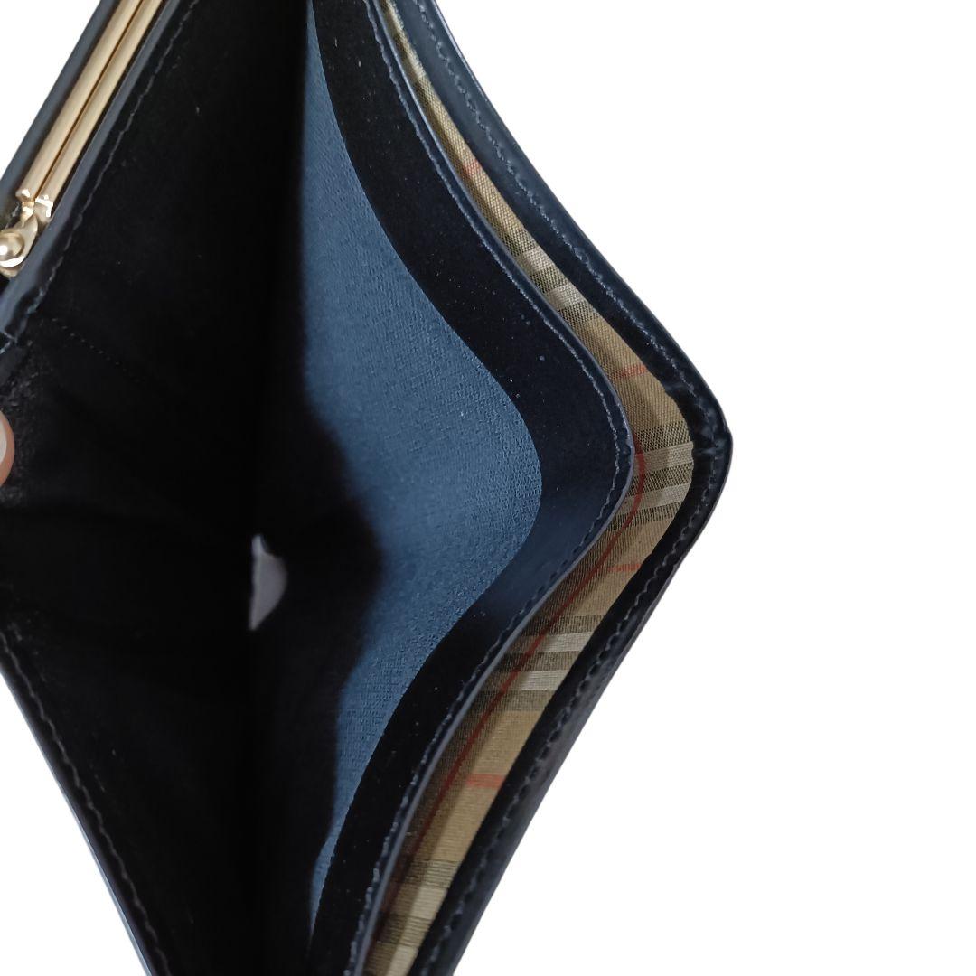 【美品】バーバリー 二つ折り財布 がま口 ゴールド金具 ノバチェック ブラック