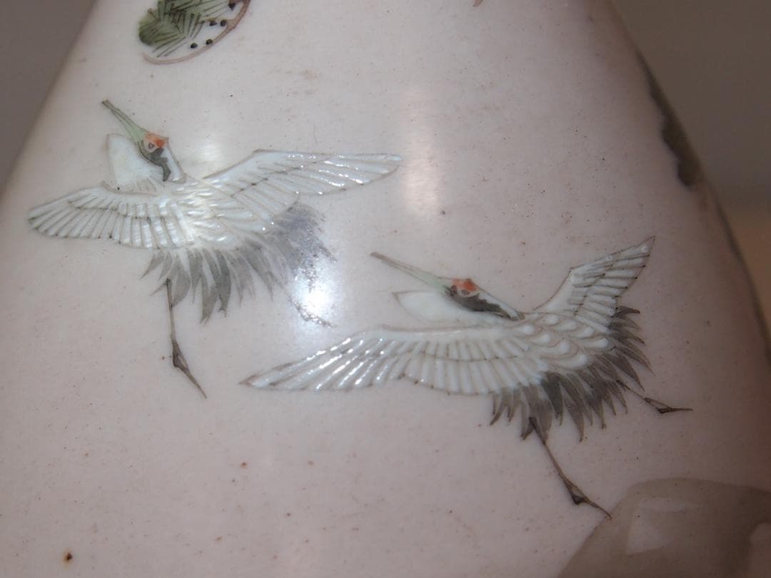 【骨董・良品】明治期 九谷焼 於九谷/久香堂 大徳利 10客 山水鶴松図 酒器