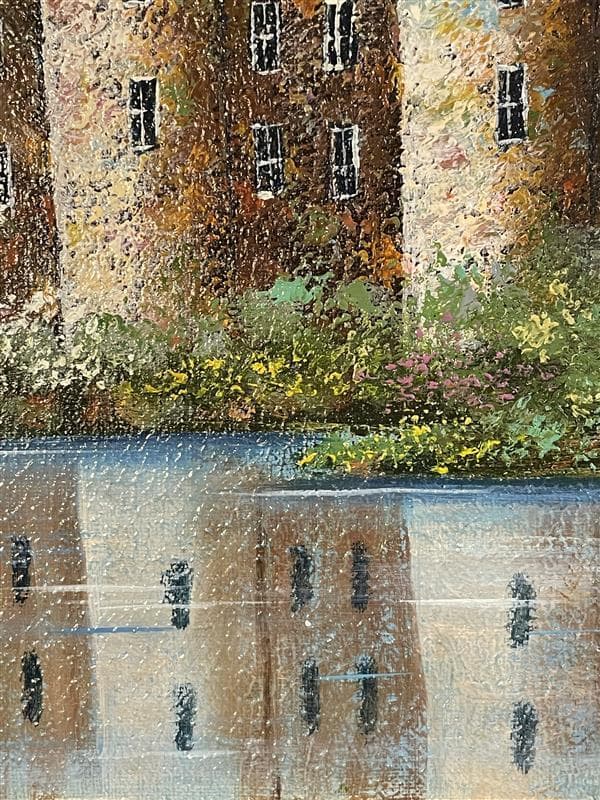 「模写」西村龍介『水辺の城 』風景画　油彩画　額装　サイン有り　F6号