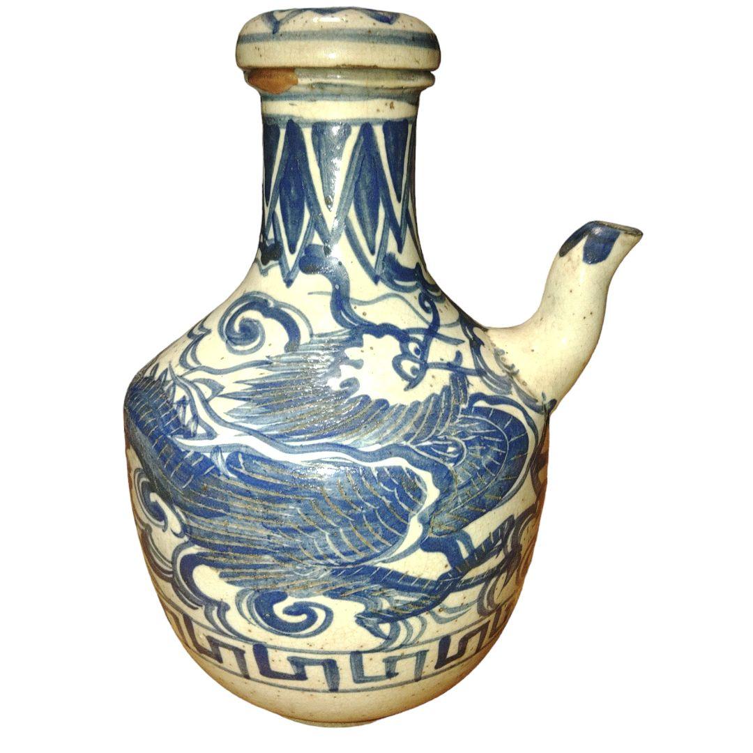 越後民窯?　道八銘　雲龍文染付水注