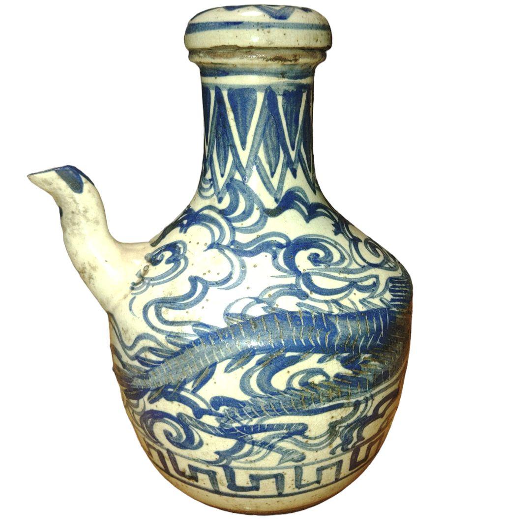 越後民窯?　道八銘　雲龍文染付水注