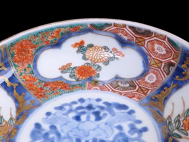 古伊万里　色絵　窓絵　菊に桔梗の図　膾皿　５客　C001AS-CWa