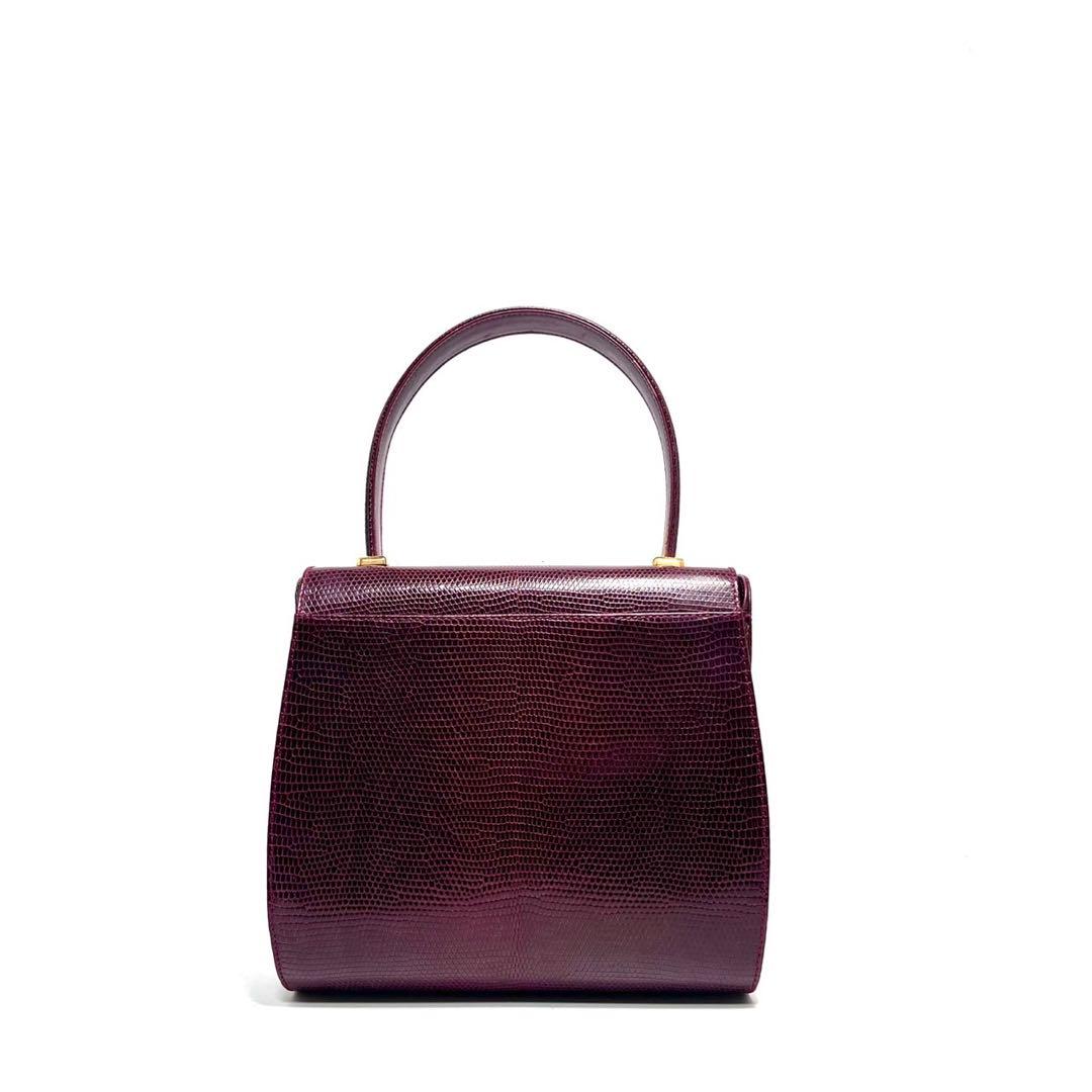 【美品】Lizard skin リザード/italy製/ボルドー系/ハンドバッグ