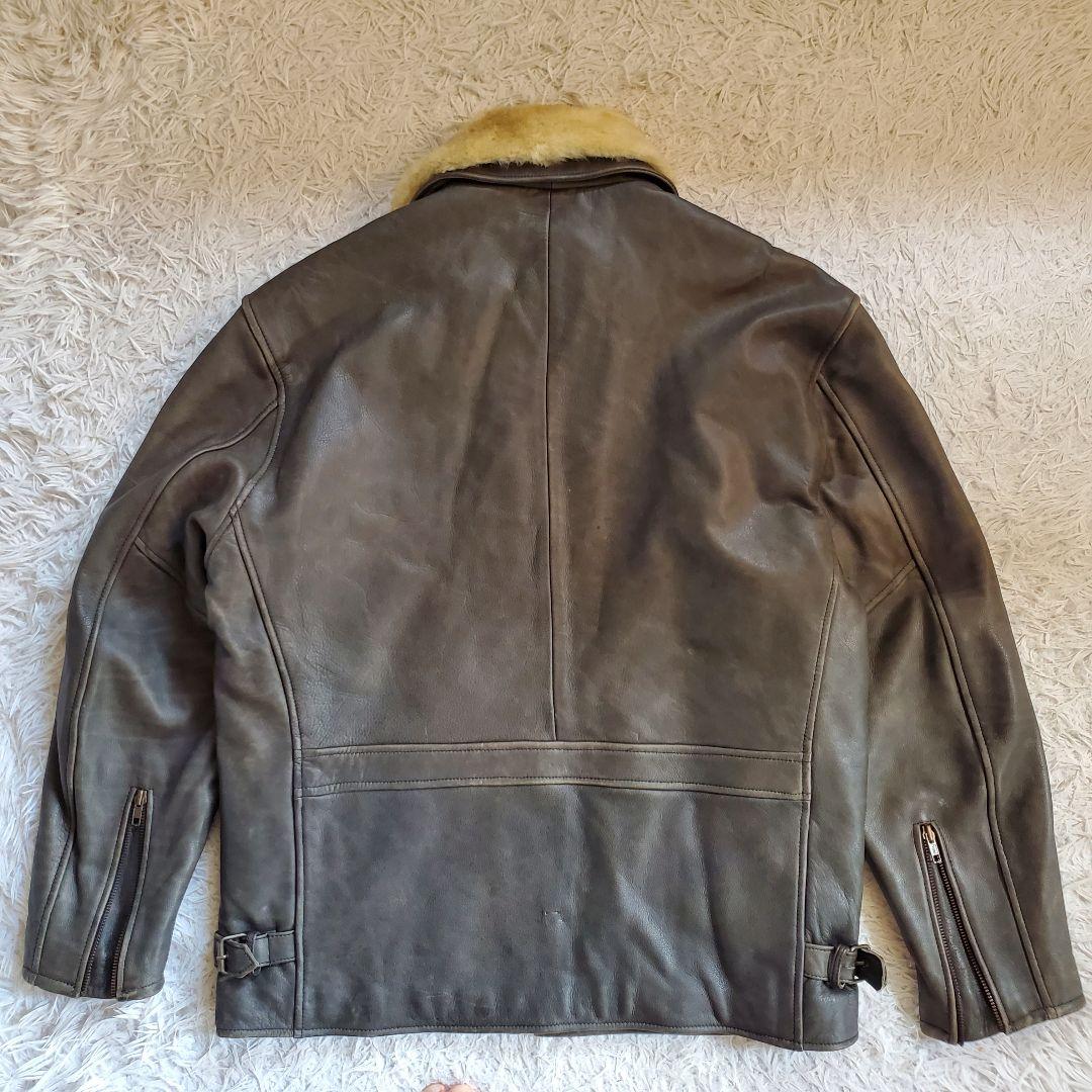 ファー付 レザージャケット 本革ライダース 裏地キルティング XL