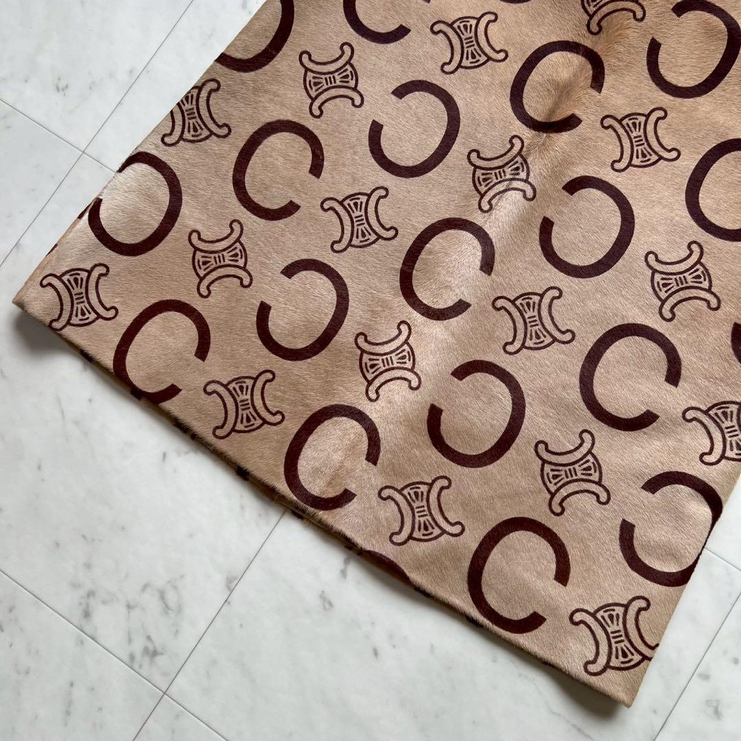 極美品 CELINE Cマカダム トリオンフ ハラコ スカート キャメル 42