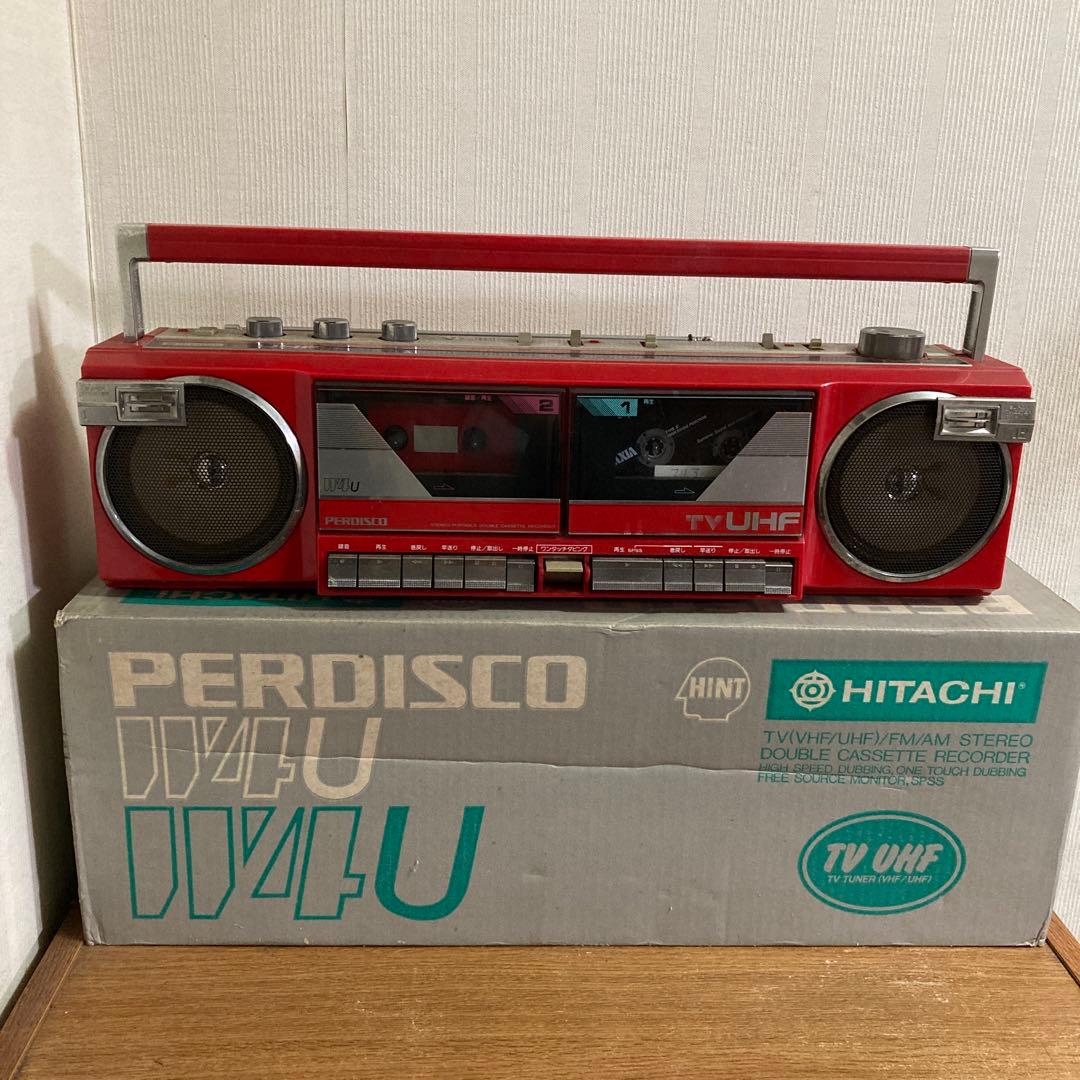 ジャンク品　ダブルラジカセ　赤　　HITACHI   TV  UHF