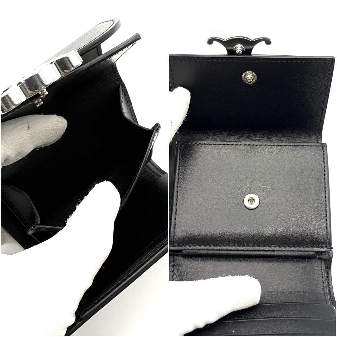 未使用級◆CELINE 三つ折り財布 トリオンフ シルバーロゴ ブラック