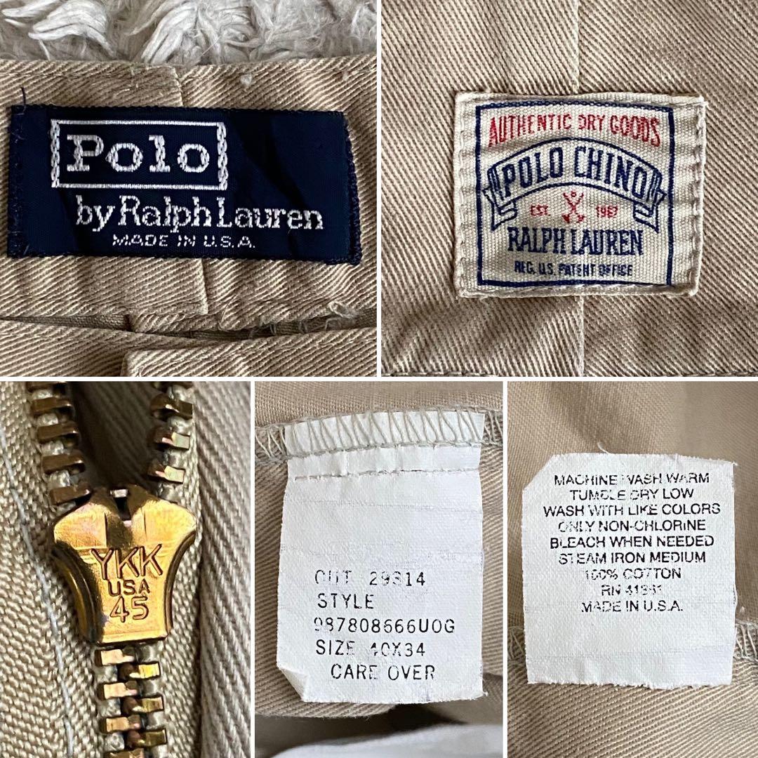 80s/美品/W40 ポロラルフローレン USA製 初期タグ チノパン 2タック