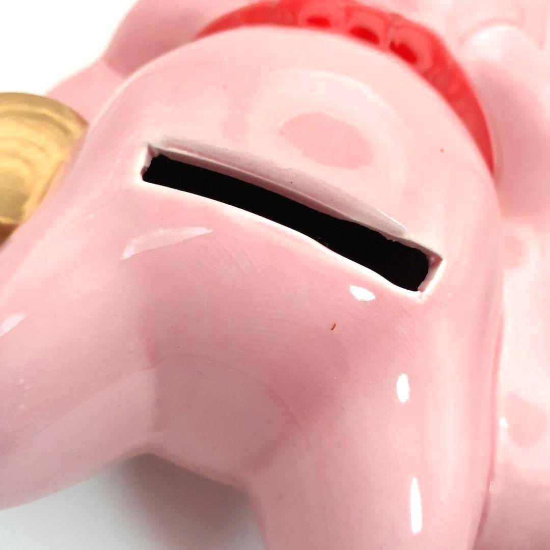 096　レア　瀬戸焼　小槌招き猫 ピンク色　左手上げ　陶器置物　高さ約１５cm