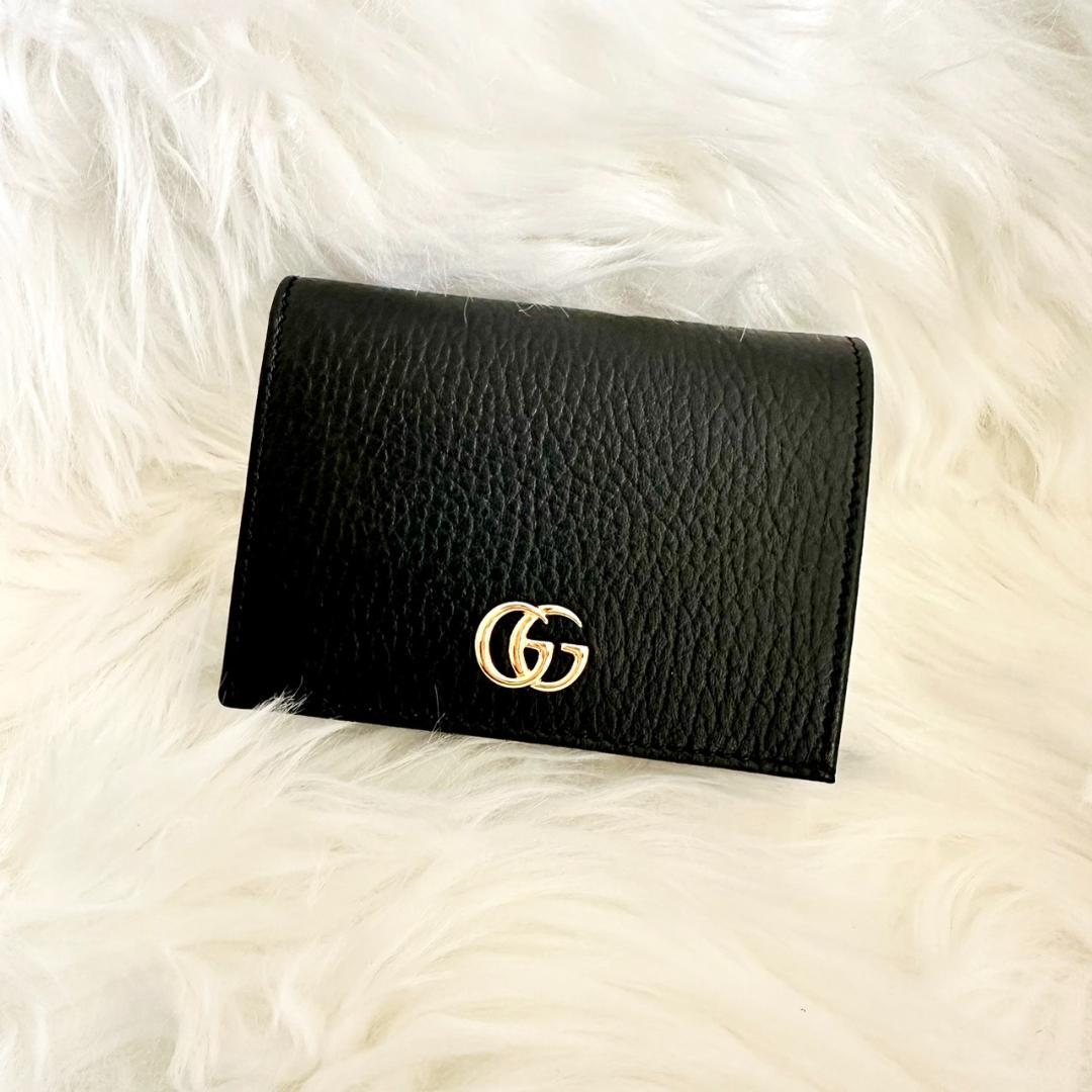 GUCCI グッチ 二つ折り財布 GGマーモント レザーブラック