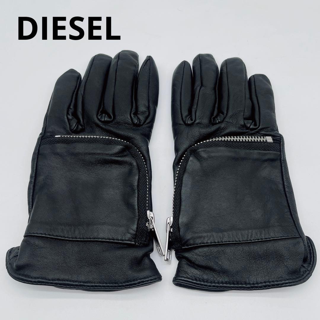 【DIESEL】メンズ 手袋 グローブ レザー ポケットデザイン 羊革 ブラック