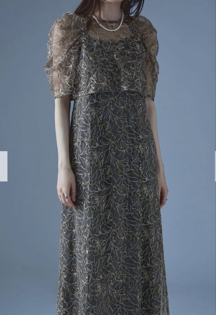 etoll. 刺繍レースレイヤードドレス S