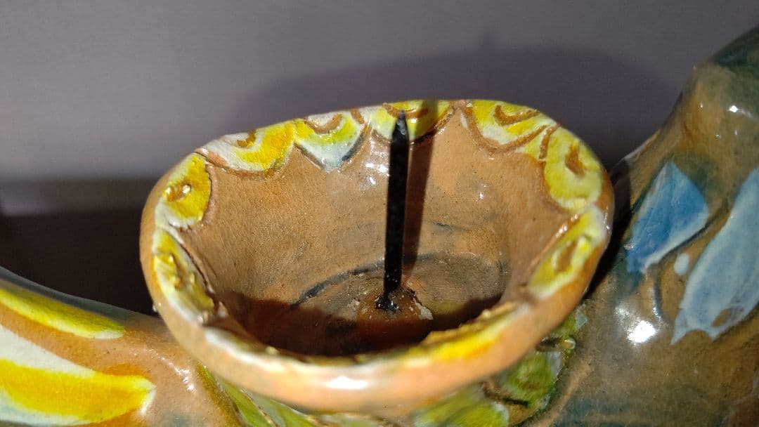 ペルシャ風　三彩　鳥型燭台　芳炎作　一念窯　陶器 キャンドルスタンド 日本