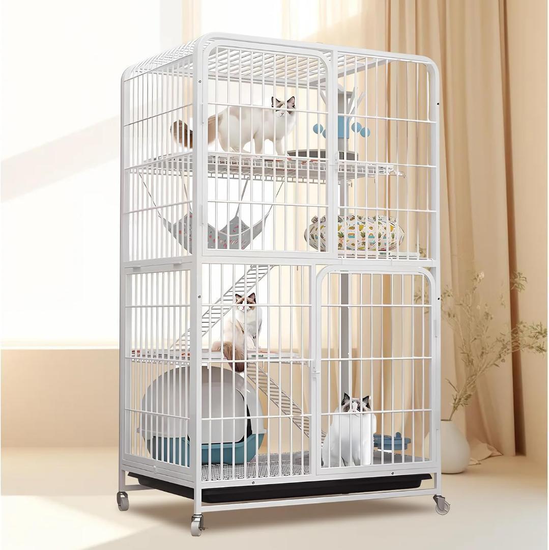 猫ケージ 猫用ケージ 猫ハウス 85x60x175cm ホワイト　ペットケージ