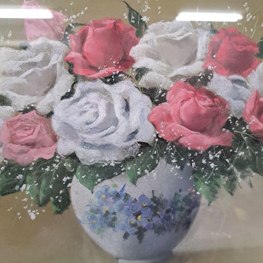 ♡唐沢政道作 　【ばら】 パステル画 金色フレーム