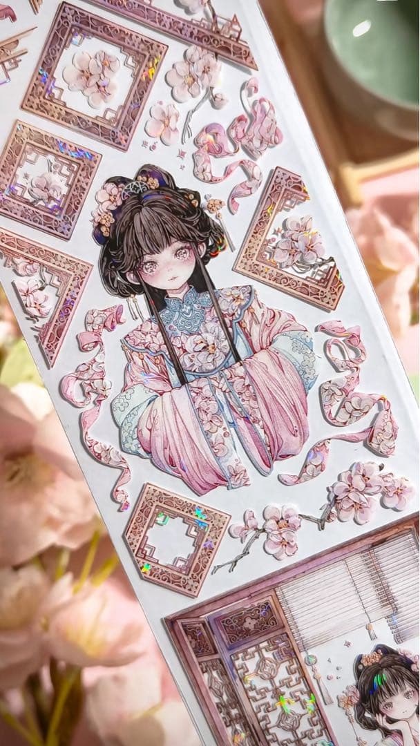 【9400】海外　3/5/巻　貝殻光マスキングテープ　獅子先生新作　ピンク古風系