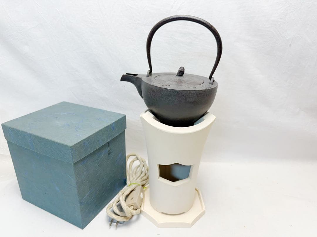 ほぼ未使用 煎茶道具 野々田 白泥 凉炉 煎茶用電茶器 菊地政光造 梅竹紋 銚子