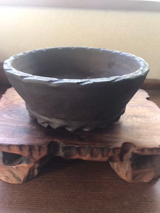 盆栽鉢　時代手捻りずっしりと素敵な盆栽鉢小品盆栽山野草18x8cm907g