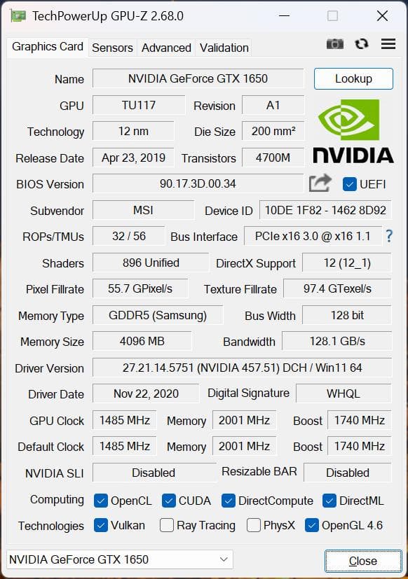 グラフィックボード・グラボ・ビデオカード GeForce GTX 1650 AERO ITX 4G OC