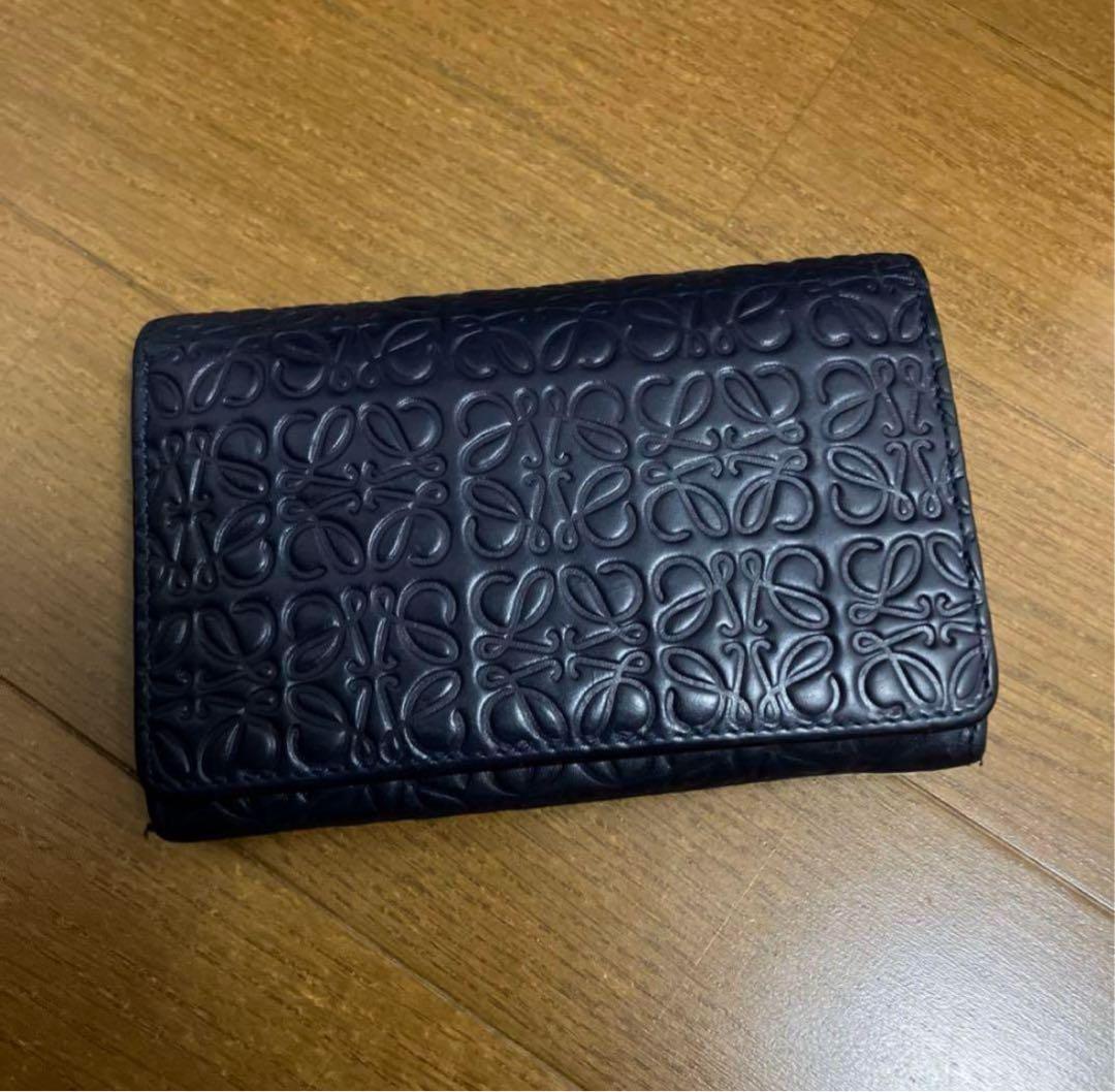ロエベ 二つ折り財布 リピート アナグラム ロゴ ネイビー