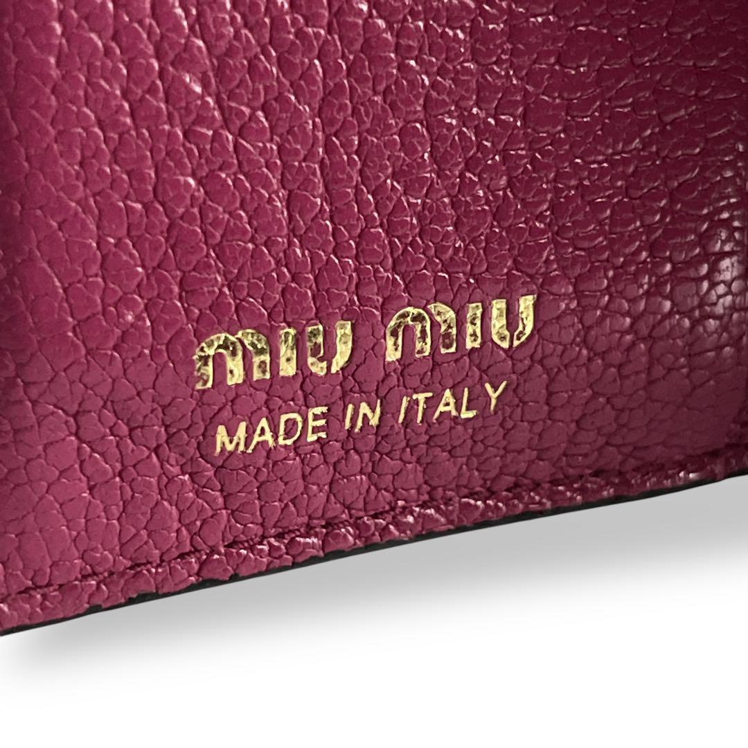 ミュウミュウ　二つ折り財布　MMパリス　マドラス　ジャガード　ビジュー　ロゴ