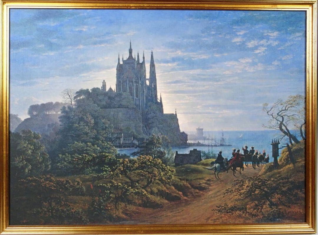 【海沿いの岩の上のゴシック様式の教会】カール・フリードリッヒ・シンケル　複製