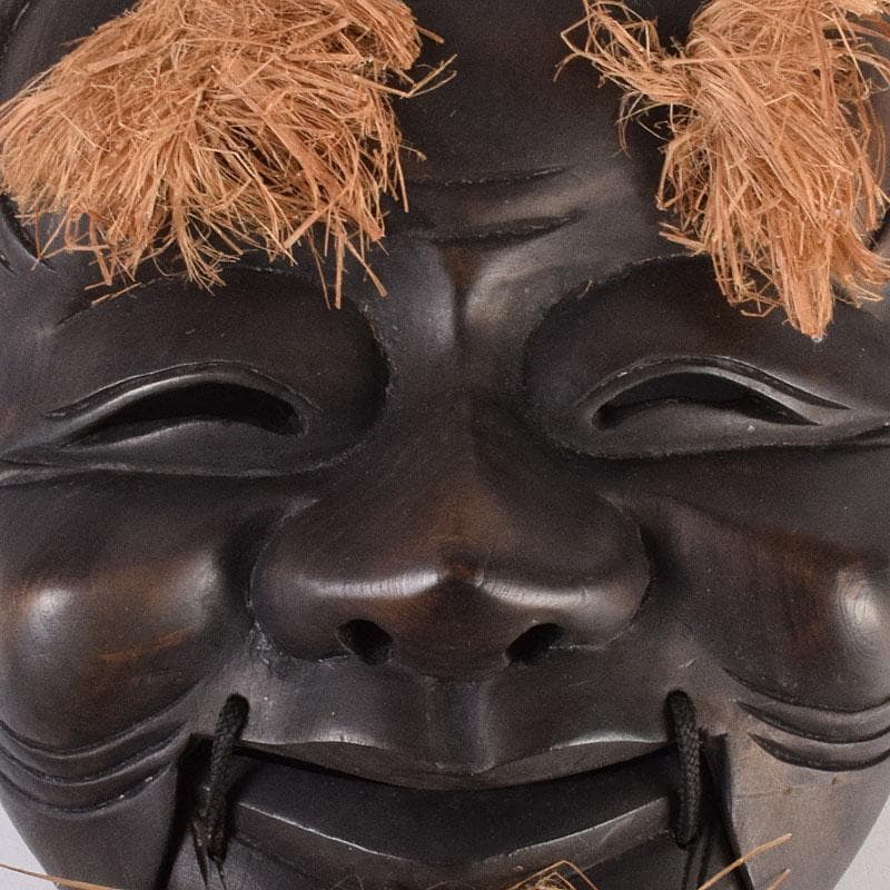 能面　能楽　雅楽　木彫　黒色尉　お面　在銘　時代箱　V　R8891