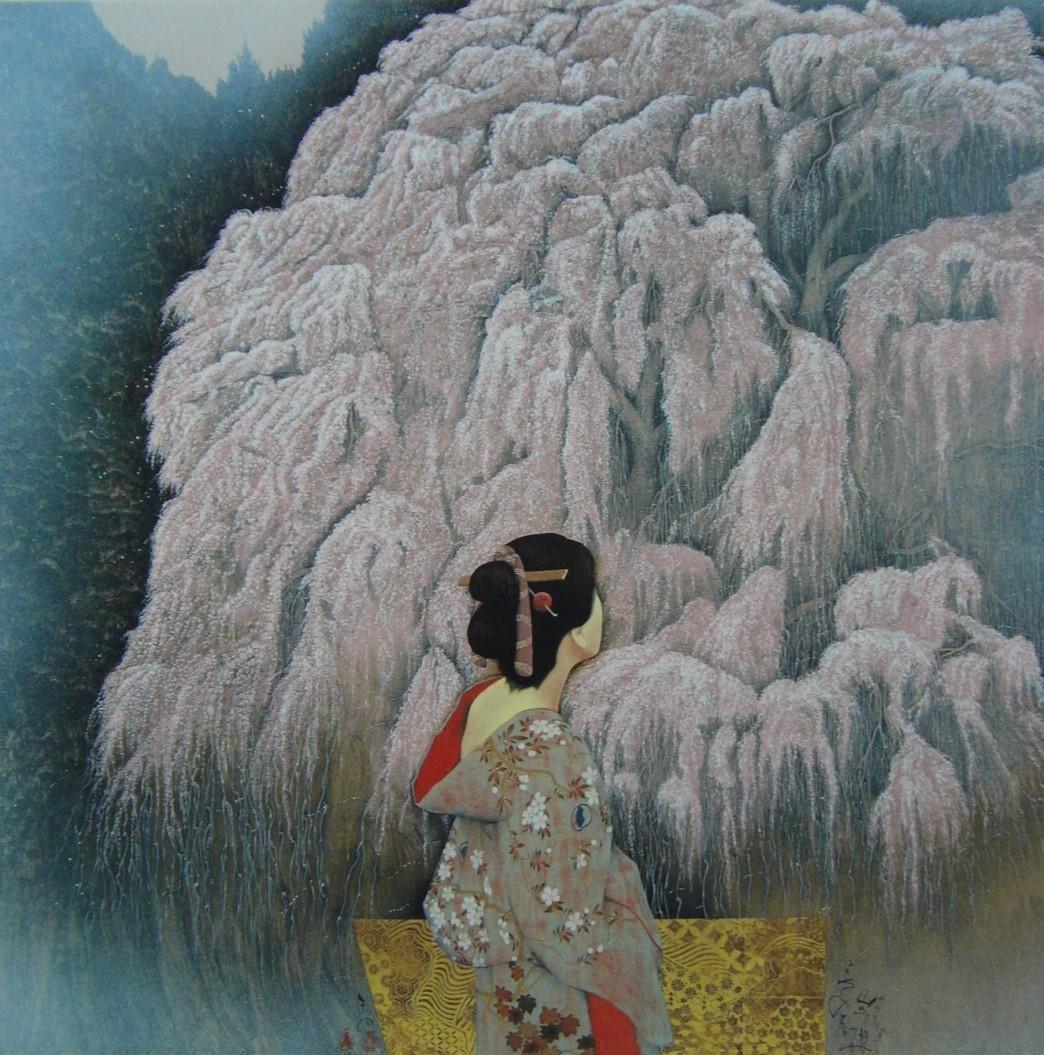 智内 兄助、「こぞの春、山守櫻」、希少画集、額装画、日本製・新品額にて額装