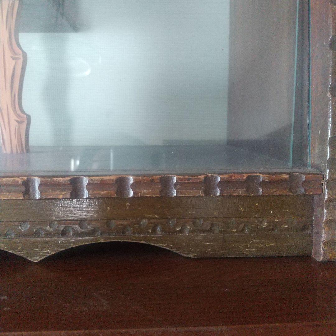 月末限定再値下げ！たのめる便【古道具】木製ガラスキャビネット 飾り棚 中型