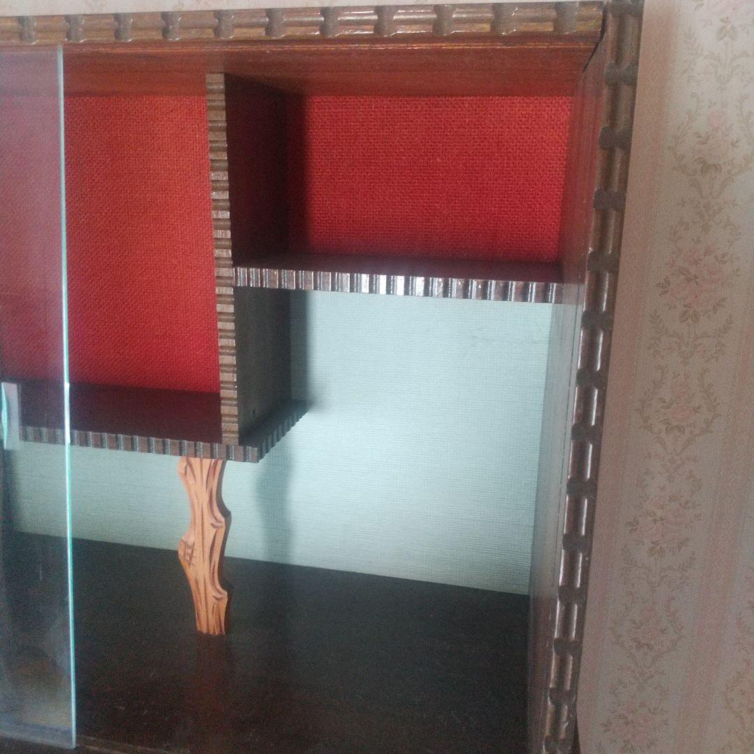 月末限定再値下げ！たのめる便【古道具】木製ガラスキャビネット 飾り棚 中型