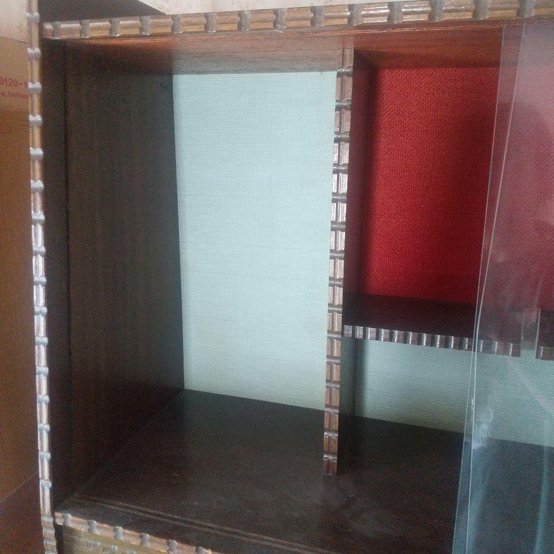 月末限定再値下げ！たのめる便【古道具】木製ガラスキャビネット 飾り棚 中型