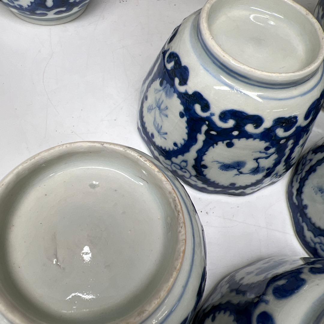 古伊万里　染付大猪口17客　木箱付　口径約8.5㎝　東Y7-0620⭐︎2Fトヒコ