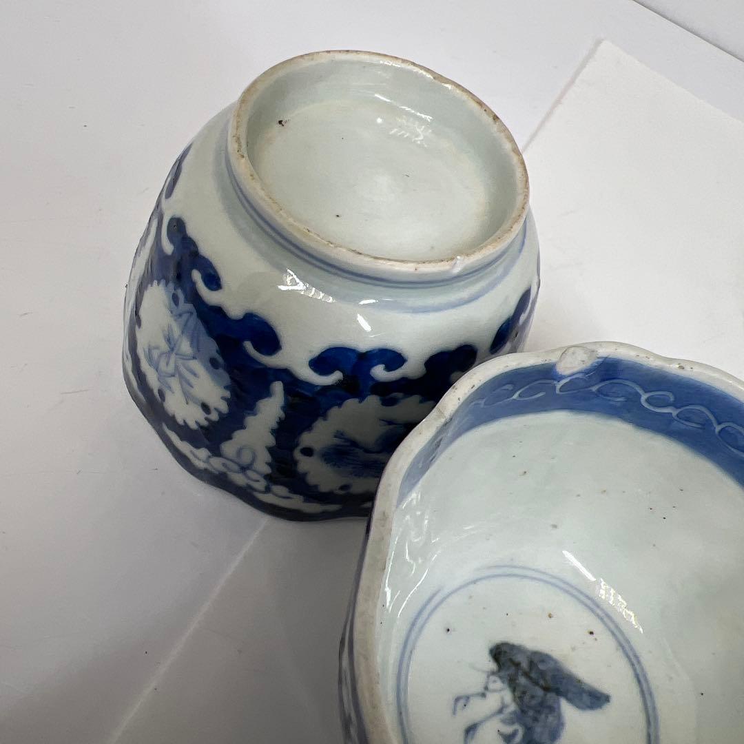 古伊万里　染付大猪口17客　木箱付　口径約8.5㎝　東Y7-0620⭐︎2Fトヒコ