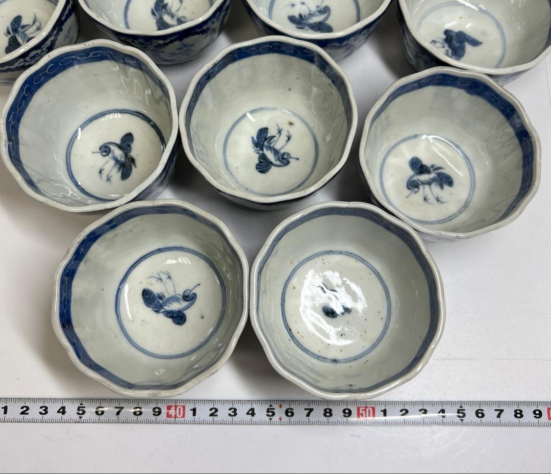 古伊万里　染付大猪口17客　木箱付　口径約8.5㎝　東Y7-0620⭐︎2Fトヒコ