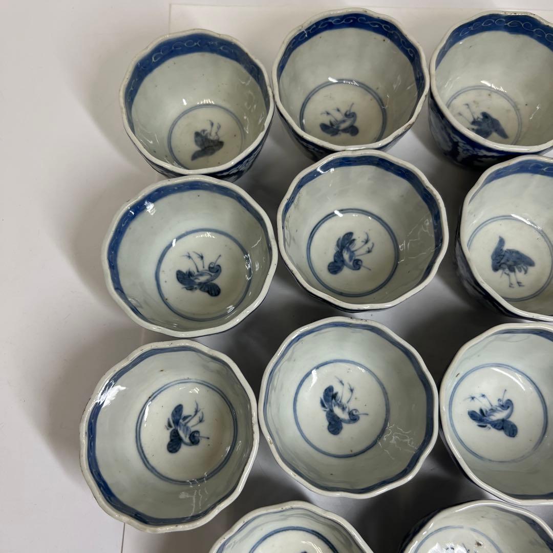 古伊万里　染付大猪口17客　木箱付　口径約8.5㎝　東Y7-0620⭐︎2Fトヒコ