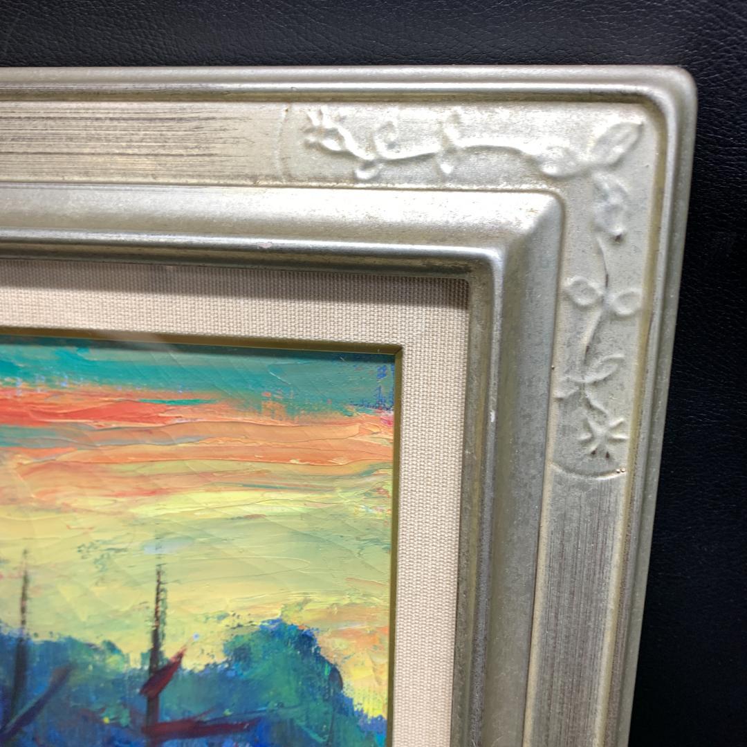 肉筆　大仏殿遠望　作者名　読めない　油絵　絵画　額装