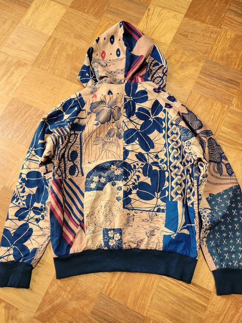 め0129古布リメイク木綿絣襤褸柿渋染め刺し子リバーシブルパ－カーハンドメイド