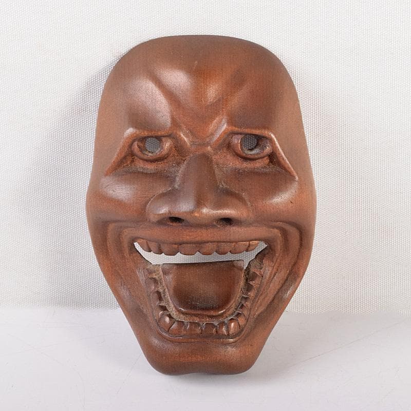 時代提げ物　有田作　能面　能楽　雅楽　木彫　面根付　時代箱付　M　R7872