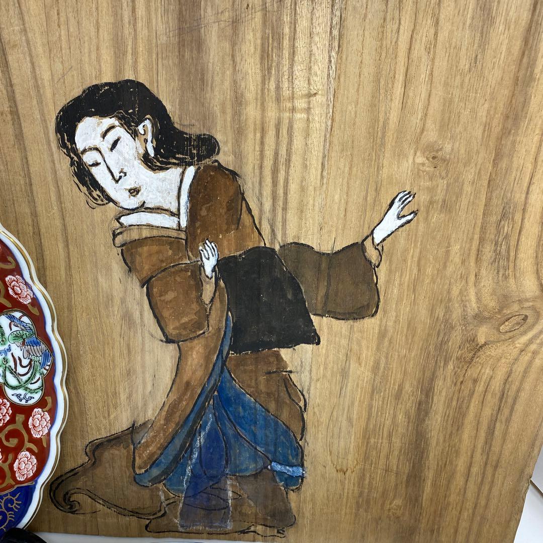 古伊万里　染錦　染付大皿4枚　美人画木箱付　タニコ　東さ7-0626⑥