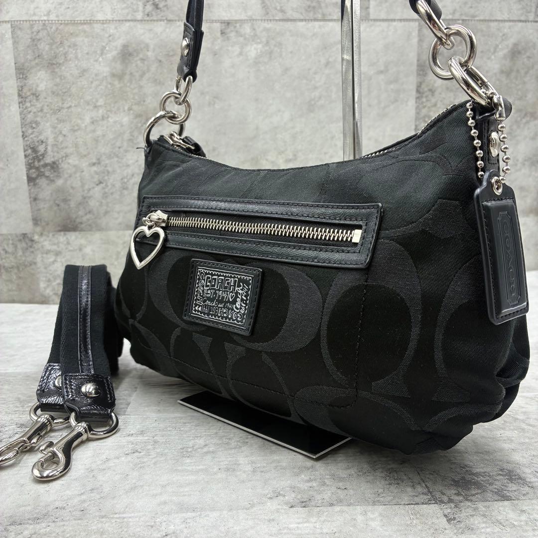 極美品✨コーチ　ポピー　セミショルダーバッグ　2way ナイロン×パテントレザー