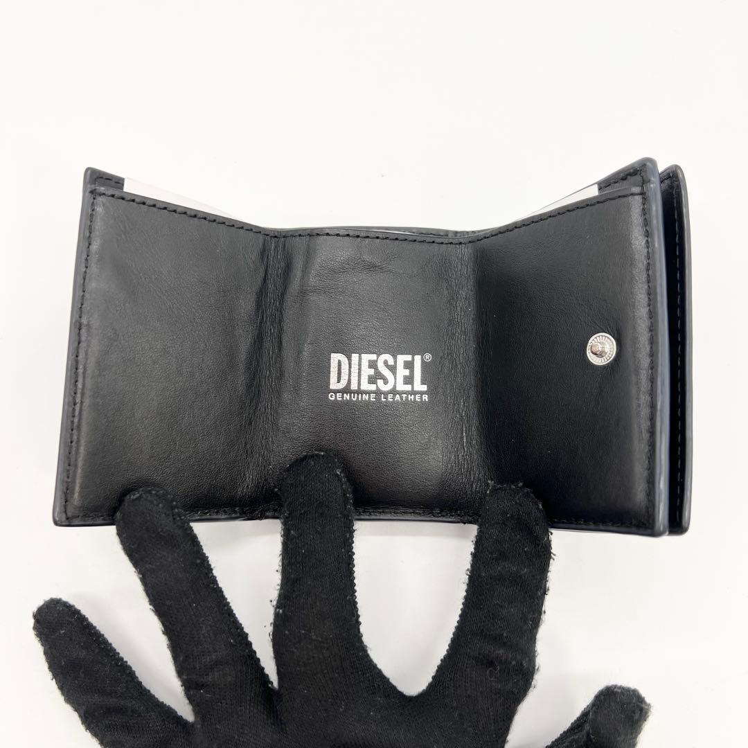 近年モデル✨DIESEL　三つ折り財布　Dロゴ　レザー　ブラック　コンパクト