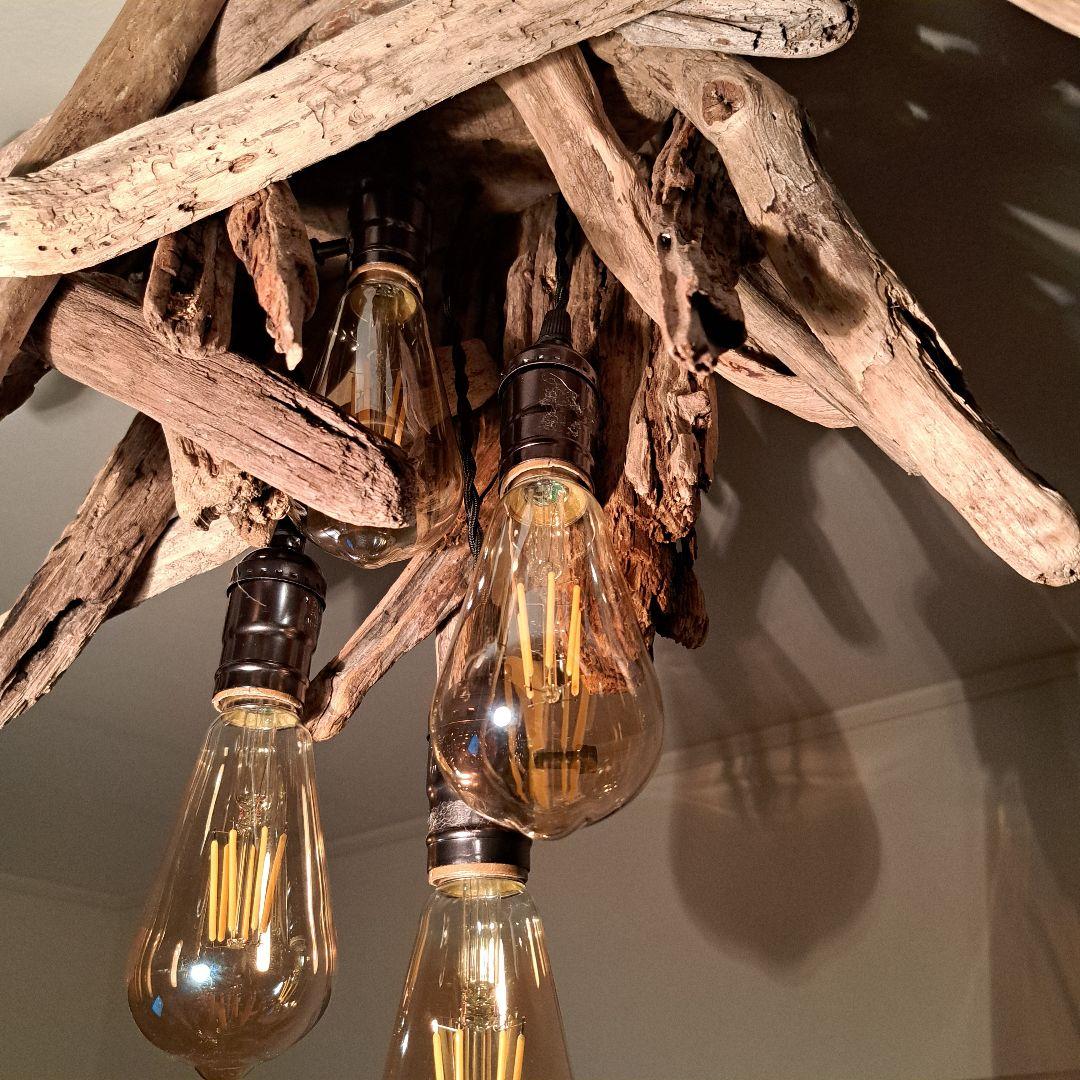 流木インテリア　ペンダントライト　エジソン電球4灯付　ヴィンテージソケット